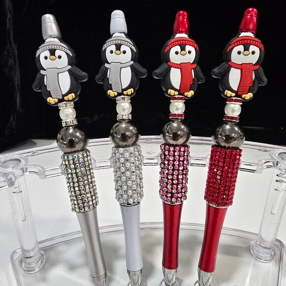 Pick-a-Pretty Penguin Pen Holiday Red or Gray by PenGwensPosh-w/Black Ink - Picture 1 of 8